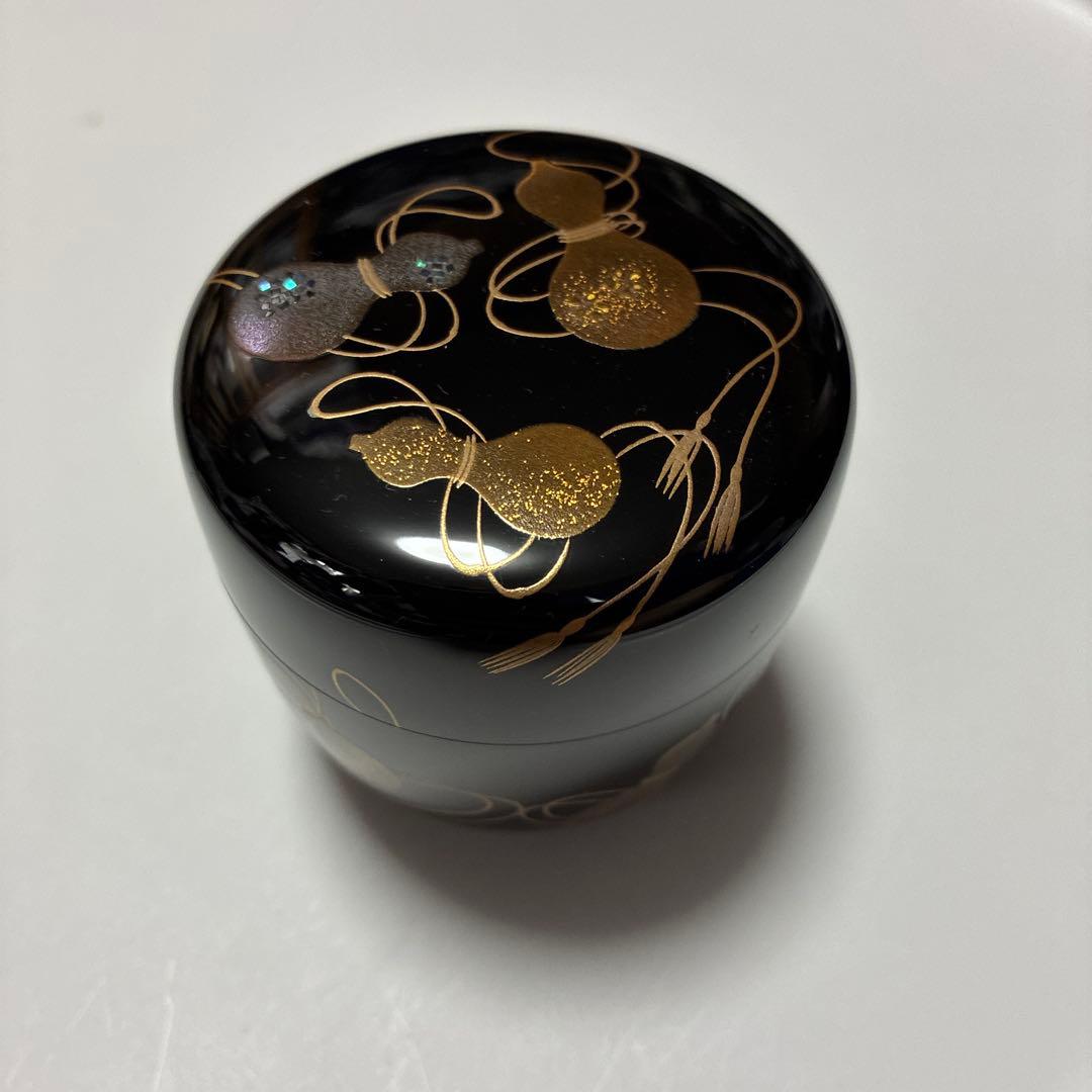 治峰 黒い棗 なつめ 金箔模様 木箱付き