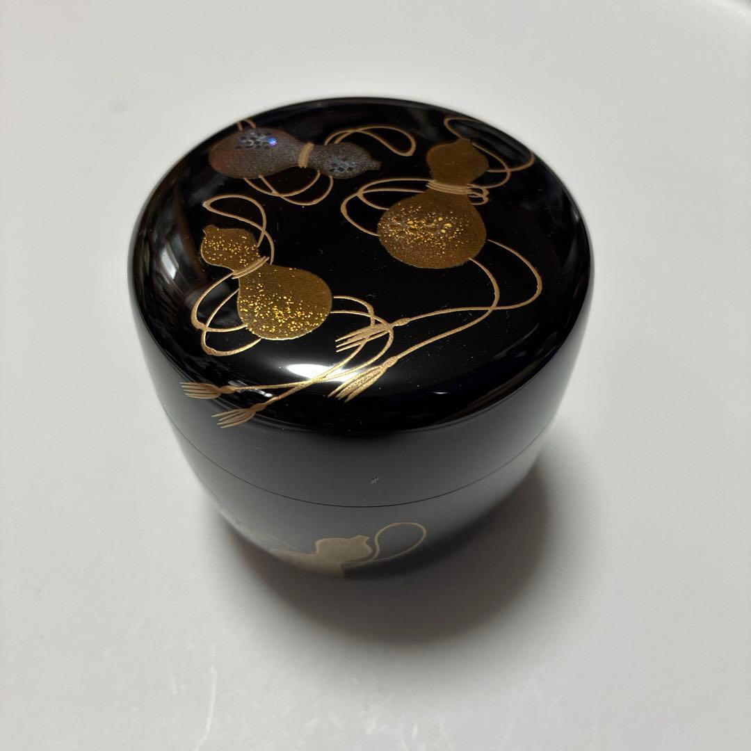 治峰 黒い棗 なつめ 金箔模様 木箱付き