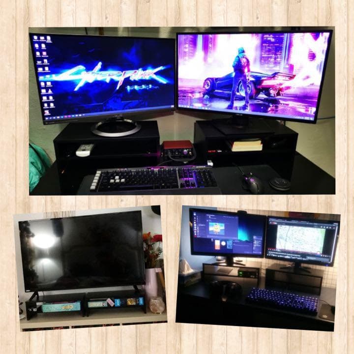 2台セット＆スタイリッシュでお洒落❣2段式で大収納♪❤天然木製モニターラック