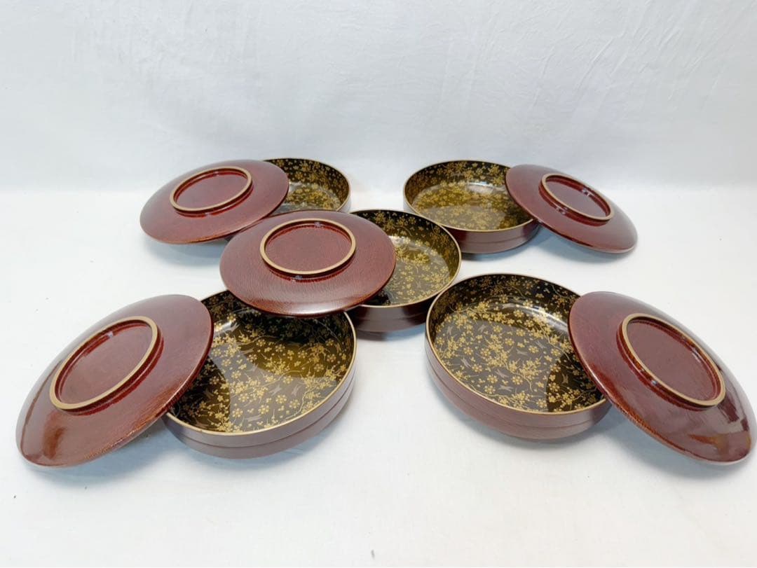 美品 大正〜昭和頃の時代 茶道具 木製溜塗 金彩蒔絵 菓物椀 見返し蒔絵 5客揃