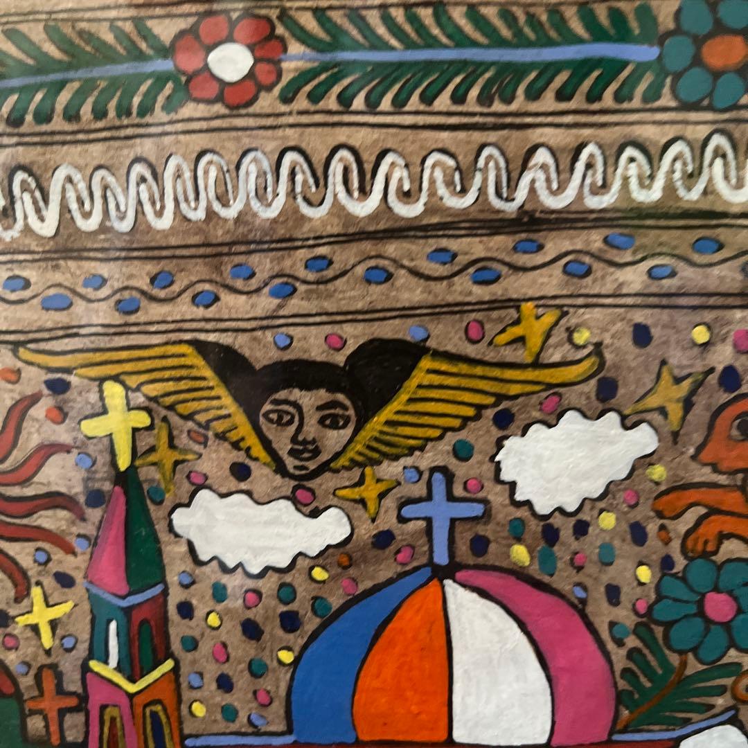 メキシコ 　アマテ(木の皮)絵  伝統アート　手描き 額縁　額装