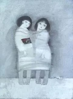 油絵 菅家令子 絵画インテリア額付(青緑＋金色の枠) F4-42023雪国子供