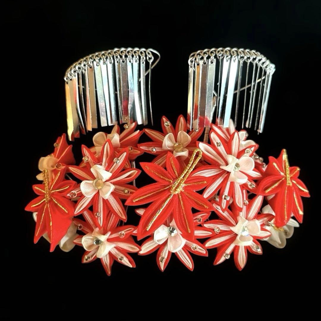 勝山髪飾り 七五三 7歳 (赤) 紅葉