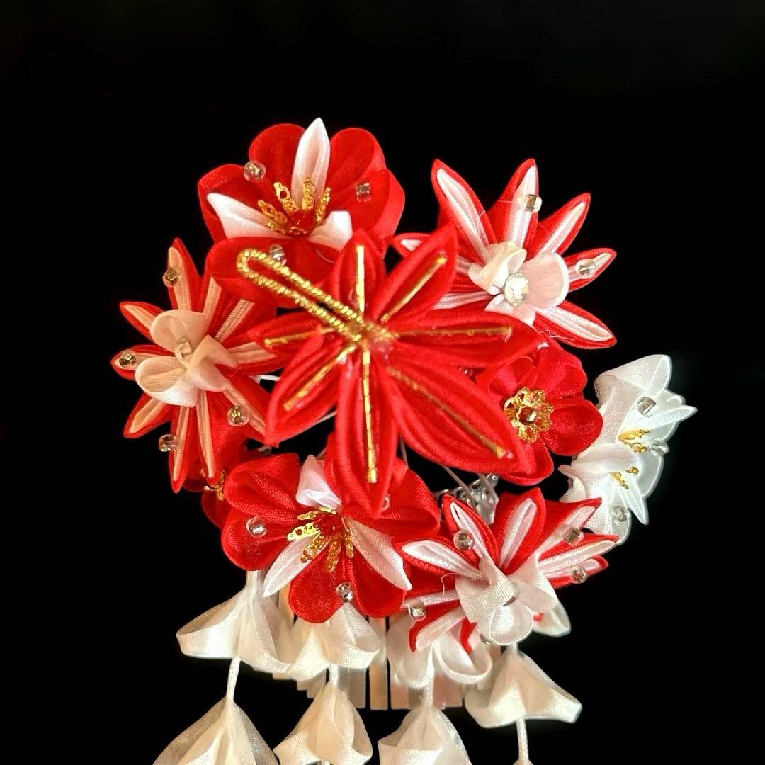 勝山髪飾り 七五三 7歳 (赤) 紅葉