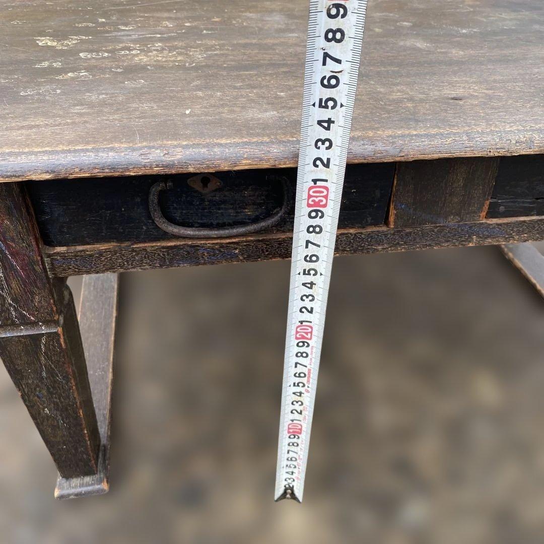 木製文机 引き出し付き ダークブラウン　昭和レトロ　古民具