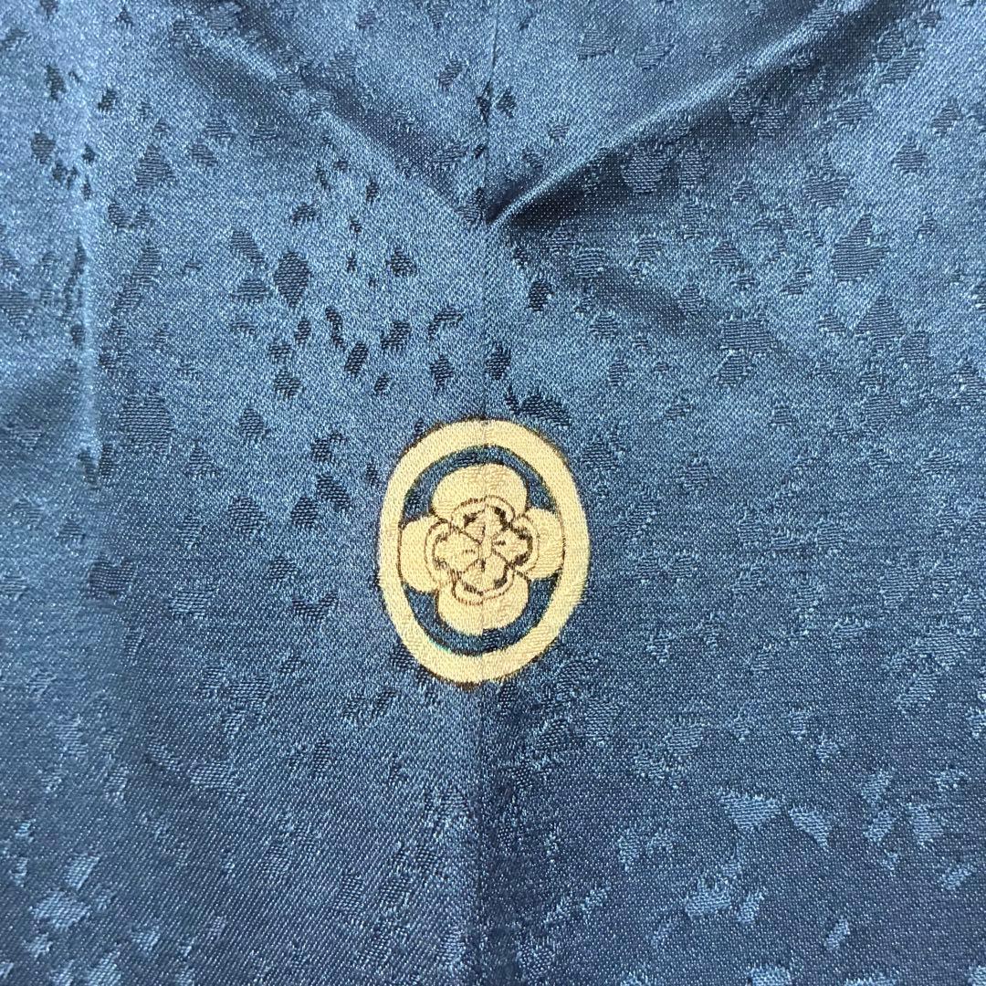 D74 訪問着 ブルー 一つ紋 花模様 正絹 着物 袷 しつけ糸付き未使用極美品