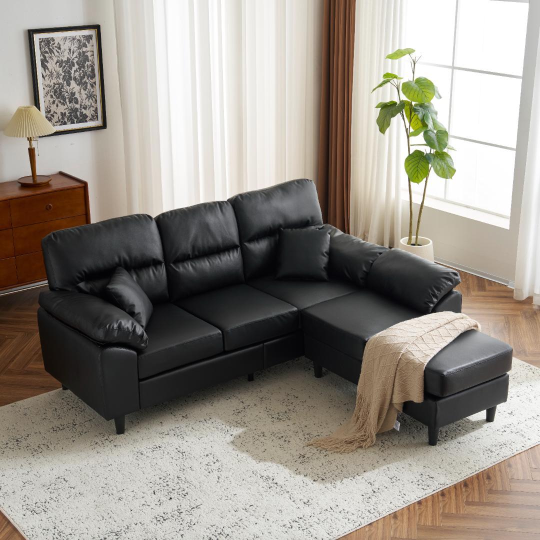 超人気！ ソファーセット 2-5人掛け クッション付き 肘付き Black