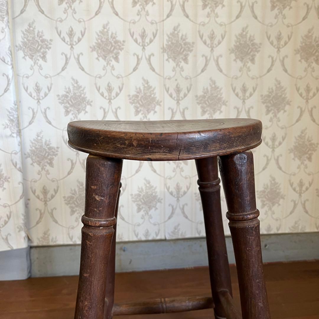 【アンティーク】木製 スツール 丸椅子 花台 昭和レトロ 古道具 古民家 古家具