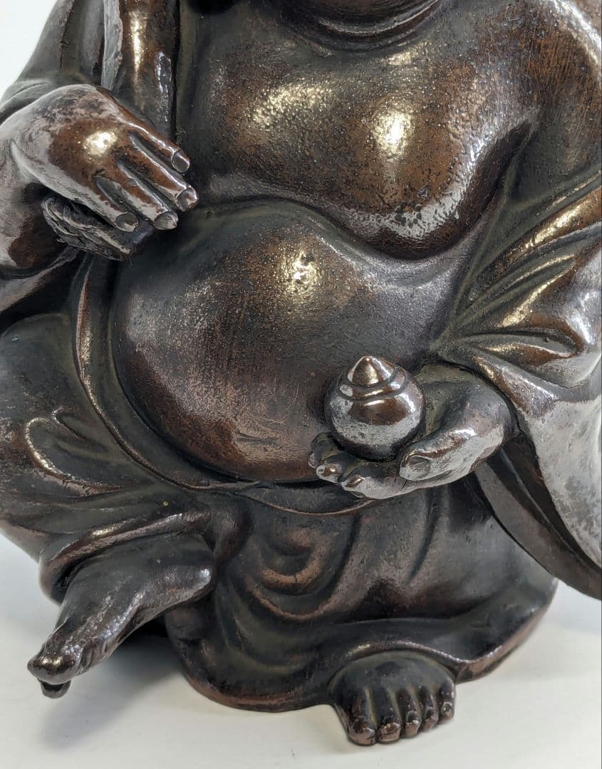 明治大正期 備前焼 布袋尊像 置物 布袋様 七福神 縁起物 踊り布袋 工芸品