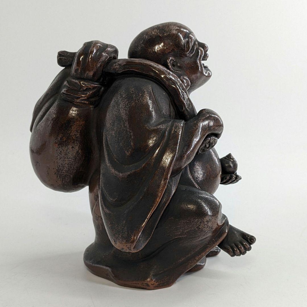 明治大正期 備前焼 布袋尊像 置物 布袋様 七福神 縁起物 踊り布袋 工芸品