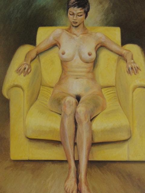 池田良則、【黄色い椅子】、希少な額装用画集より、新品額装付、状態良好