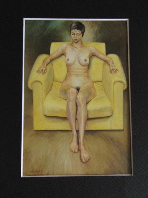 池田良則、【黄色い椅子】、希少な額装用画集より、新品額装付、状態良好