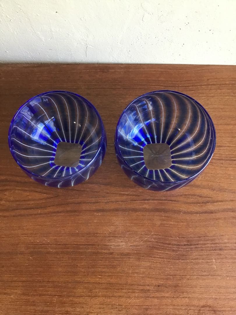 高梨良子作　縞ガラス　ぐい呑み　小鉢　サラダボウル　2個セット