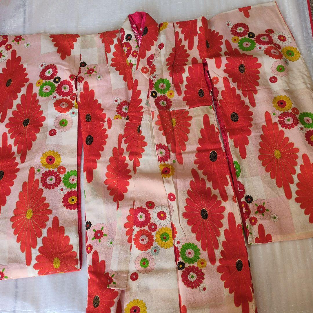 七五三７歳アンティーク着物と丸帯、帯揚げ帯締めしごき（長襦袢付き）