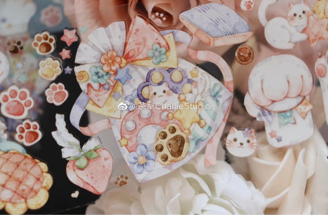 M1140.茶犁 猫咪抱枕 マスキングテープ 水晶PET