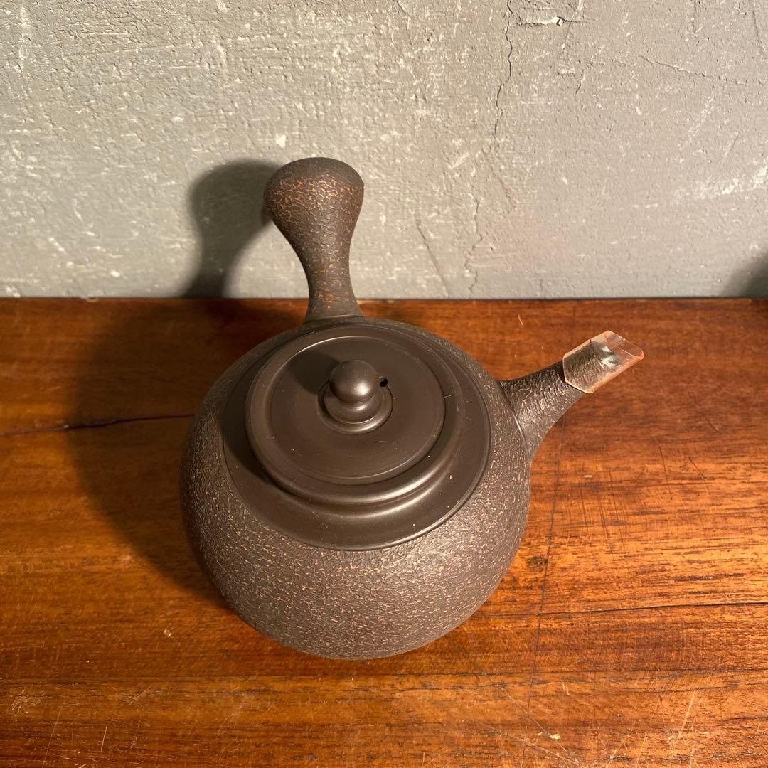 常滑焼 都築青峰作 茶注 黒泥急須 共箱 焼き締め 作家物 在銘 骨董品