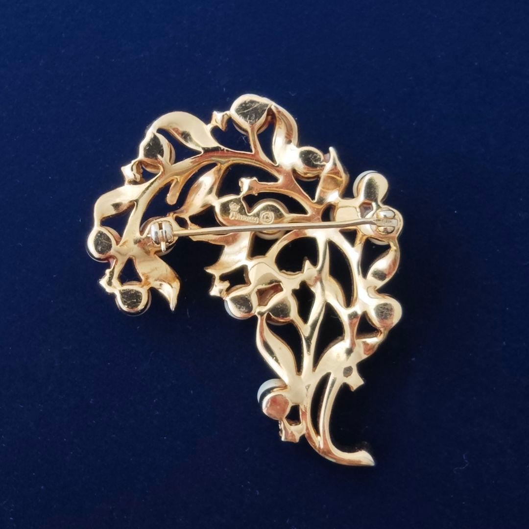 ヴィンテージtrifari パール＆ストーン　ボタニカルブローチ