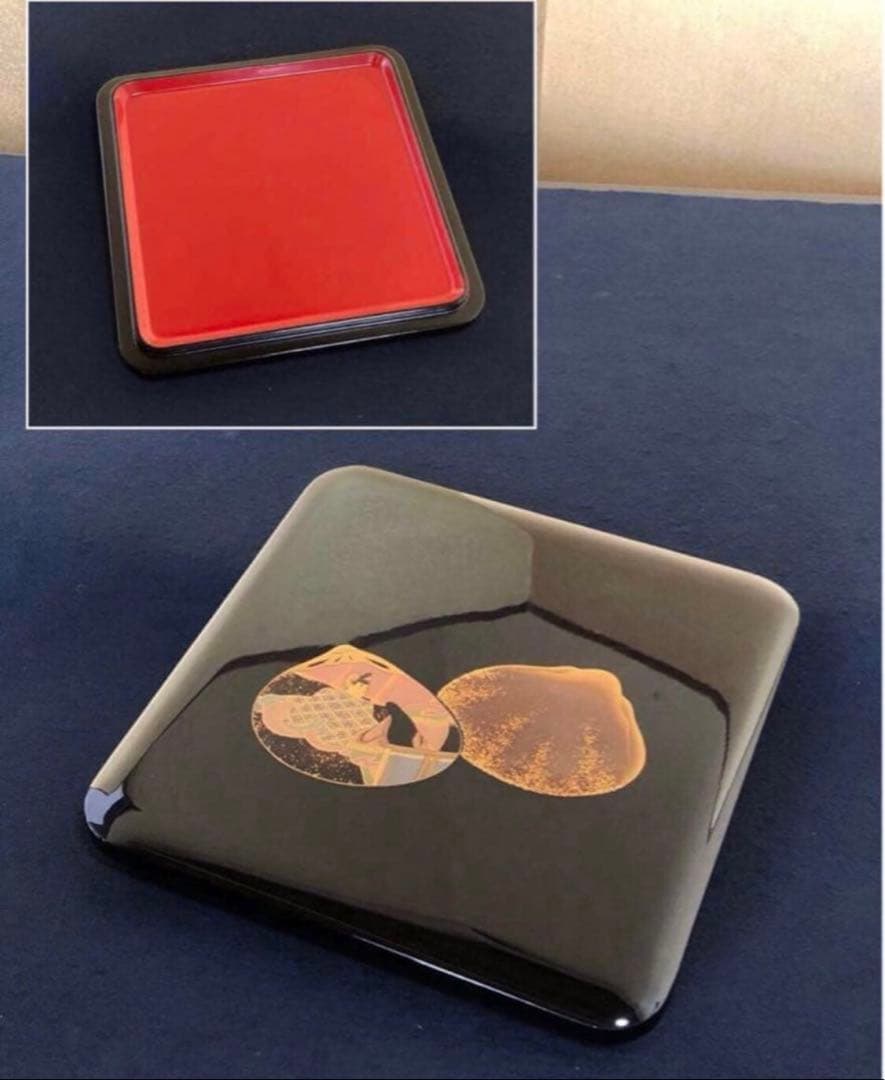 《レ》輪島塗 蒔絵付 黒内朱 三段重 【秀峰作】共箱　251030う2