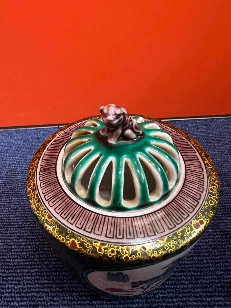 1213 九谷焼　花鳥風景文　香炉　古九谷　時代物