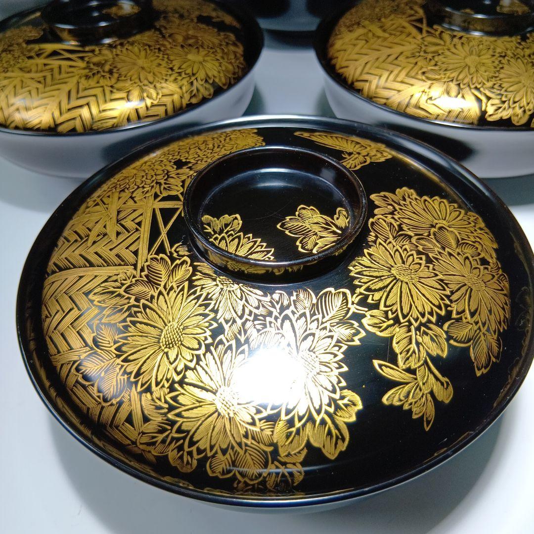 最終値下げ時代物　輪島塗沈金蒔絵　菓子碗　雑煮碗　　10客