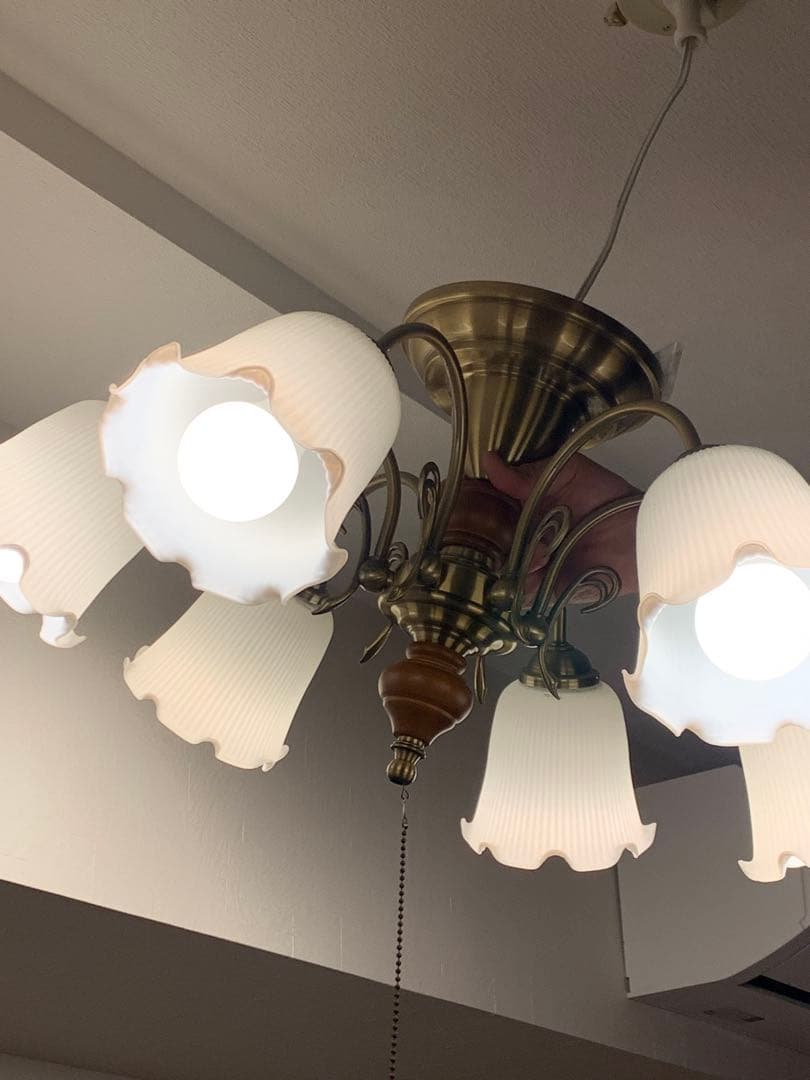 KOIZUM アンティーク　シャンデリア 6灯　フラワー　シェード