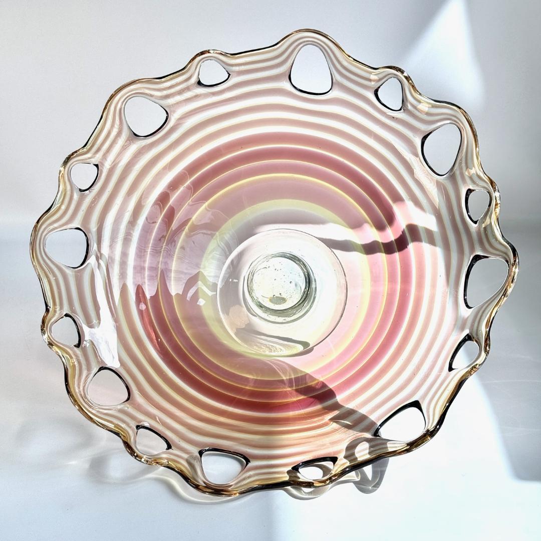 ビンテージ　職人よる手作りの大きなガラスコンポート　直径35㎝