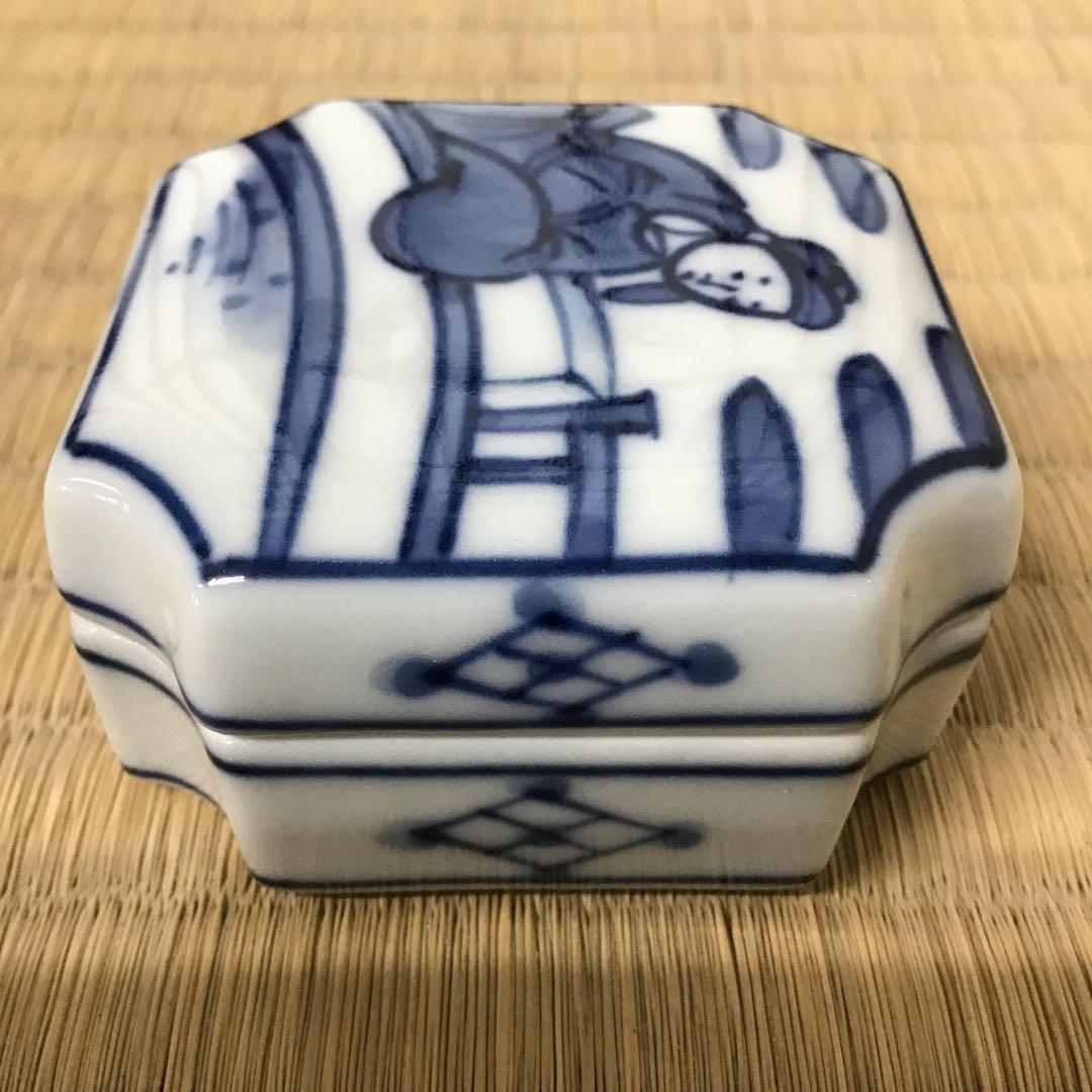 茶道具　香合　染付周茂叔香合　景雲作　共箱　S111KG