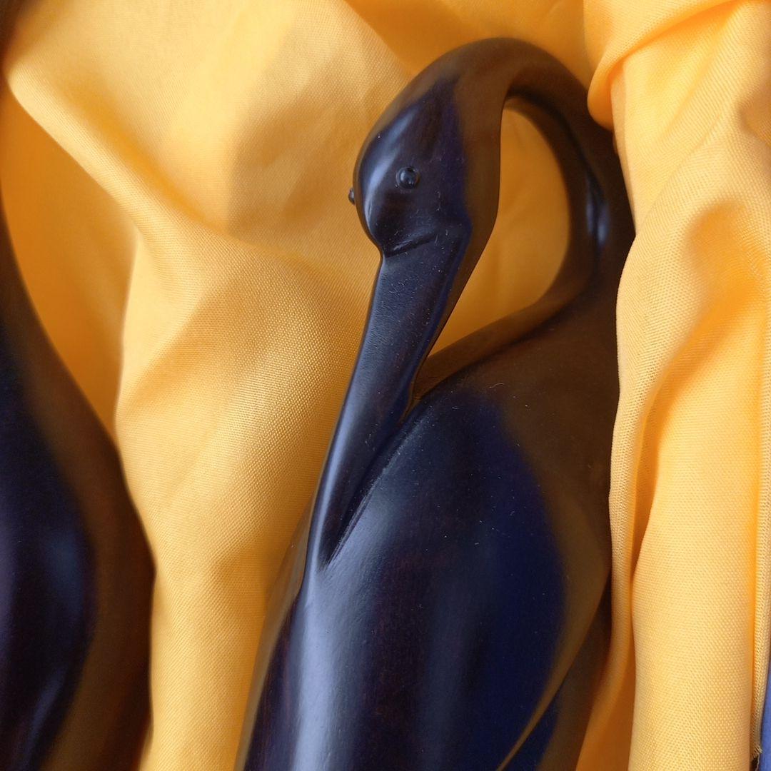 雙鶴呈祥　木製つるの彫刻　 2点セット