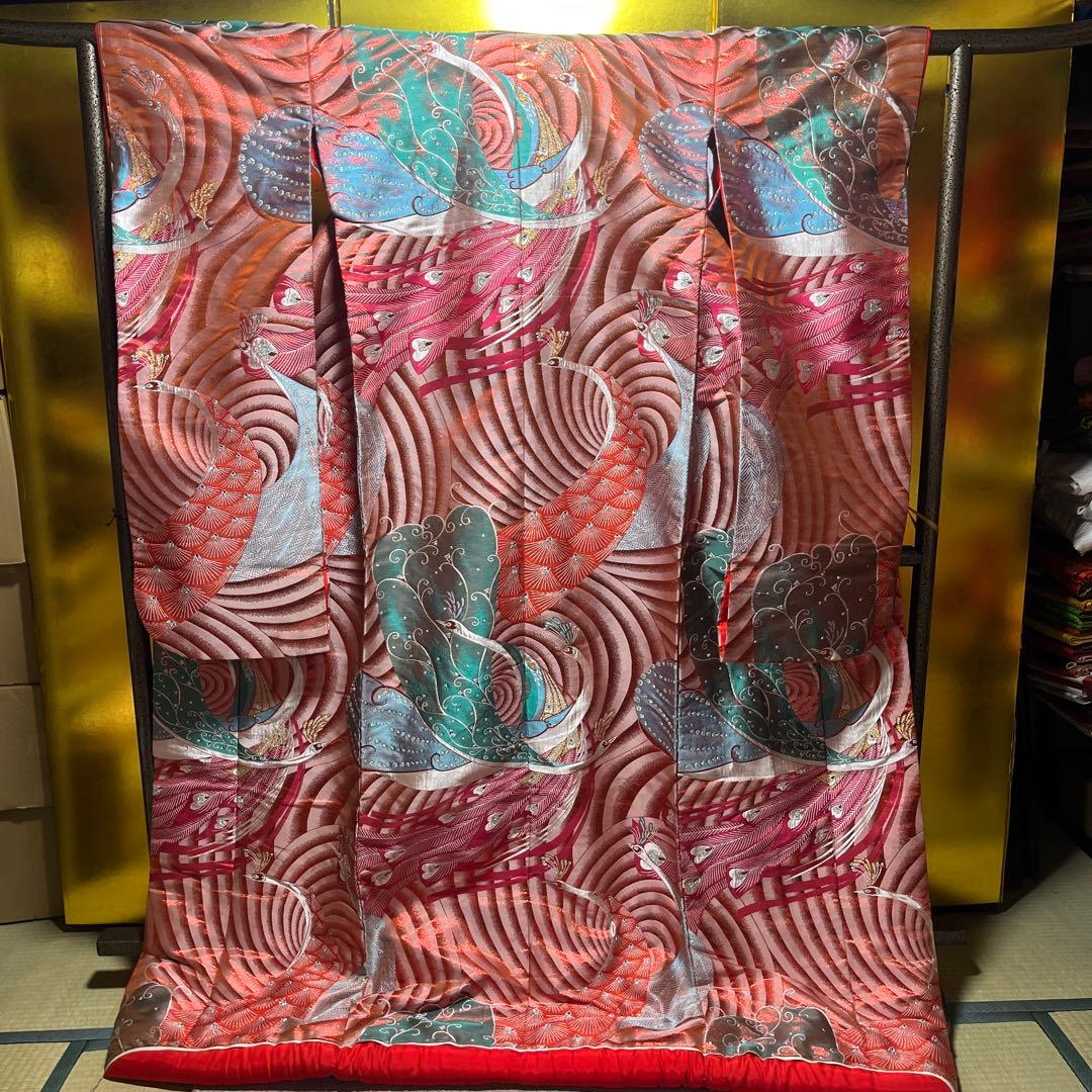 打掛　色打掛　正絹　西陣織　孔雀