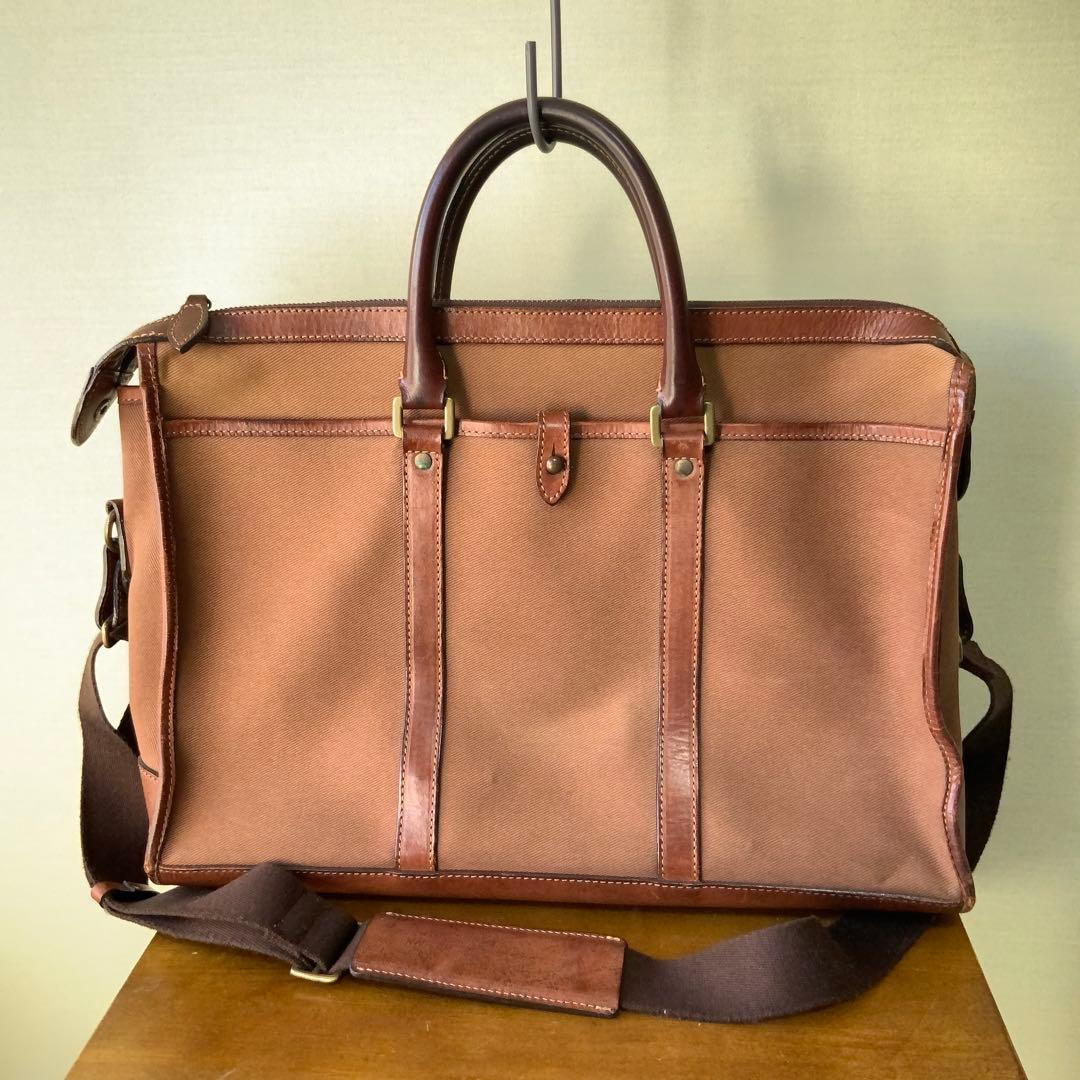 BEAMS FビームスFオリジナル ブリーフケース ブラウン キャンバス×レザー