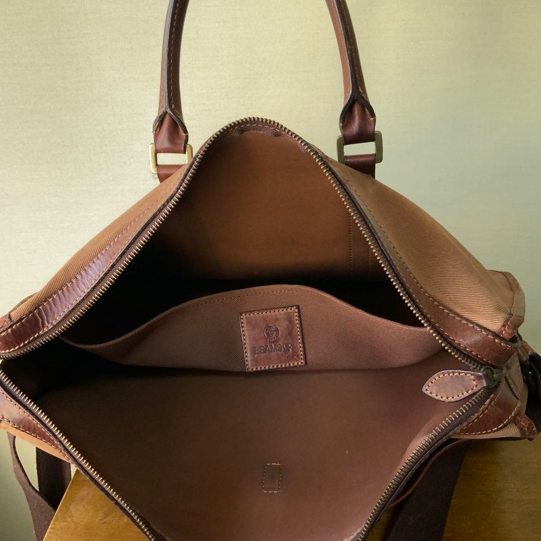 BEAMS FビームスFオリジナル ブリーフケース ブラウン キャンバス×レザー