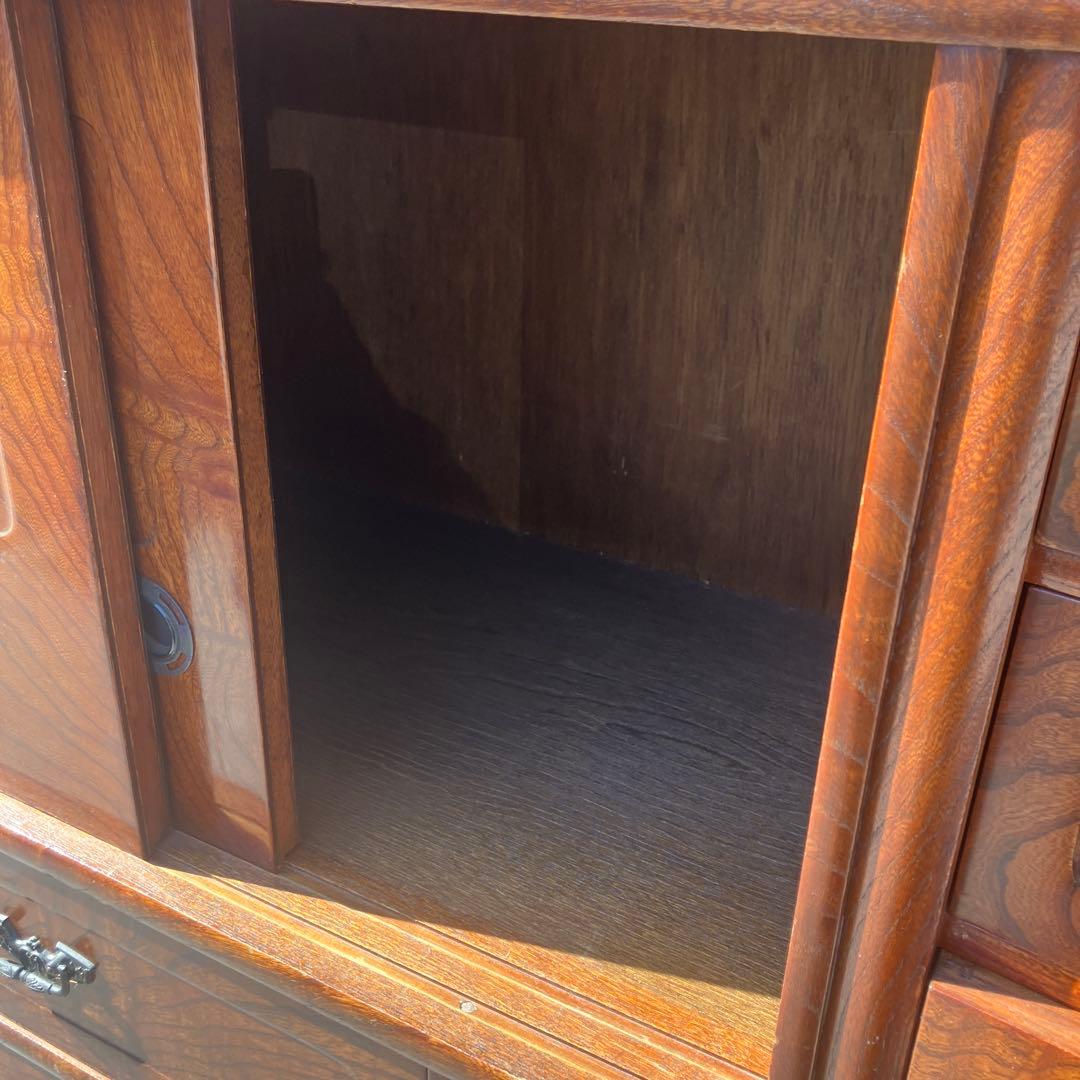昭和レトロ 欅材 茶箪笥 ガラス扉 サイドボード 古家具 古民家 ビンテージ