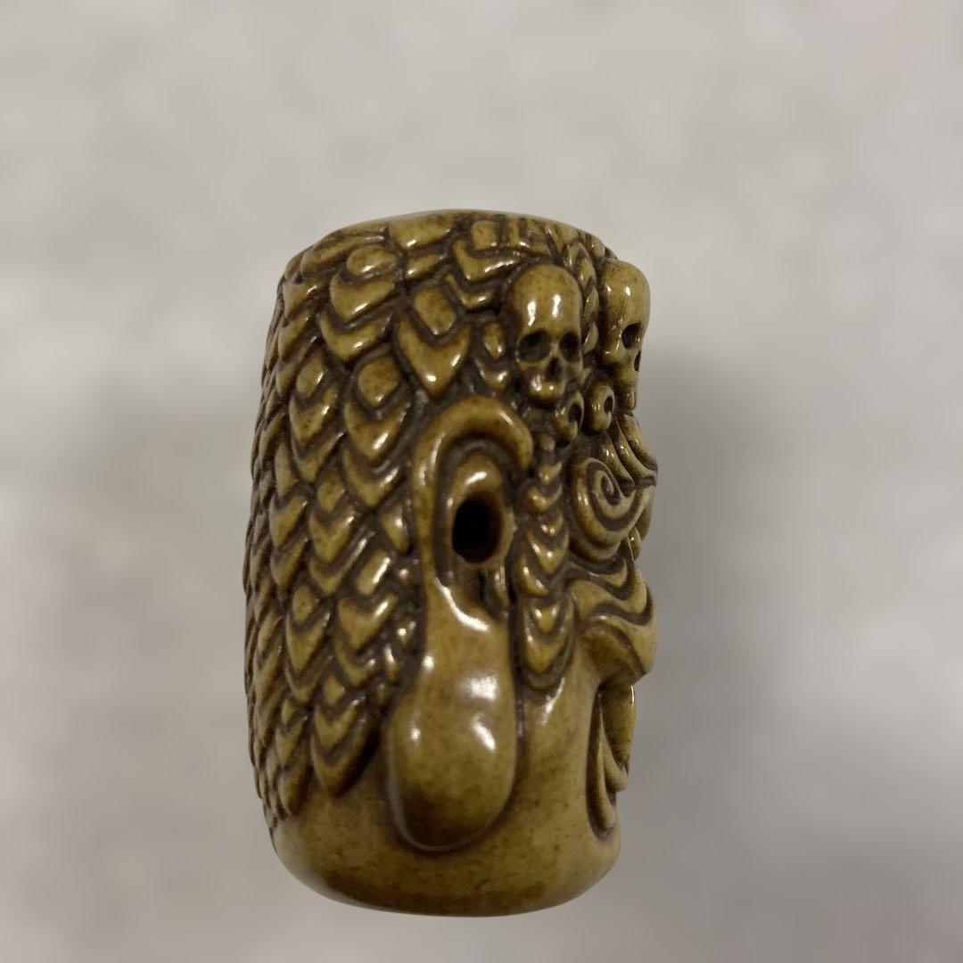 骨製　鬼面彫刻　置物　根付