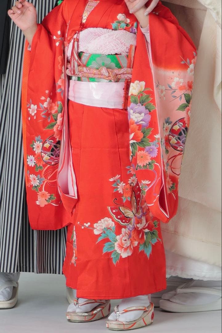 【処分価格❗️】アンティーク 七五三　着物 作り帯 小物一式 フルセット 赤　手毬