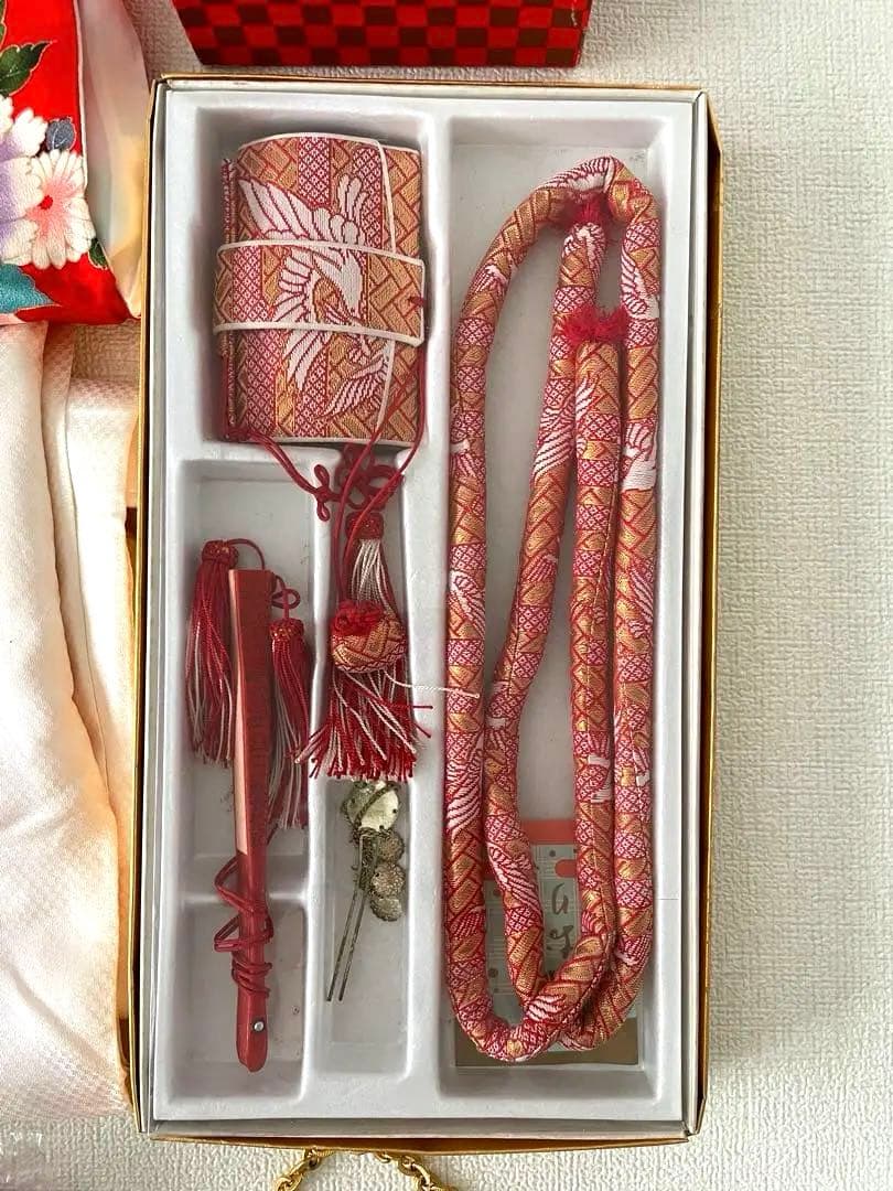 【処分価格❗️】アンティーク 七五三　着物 作り帯 小物一式 フルセット 赤　手毬