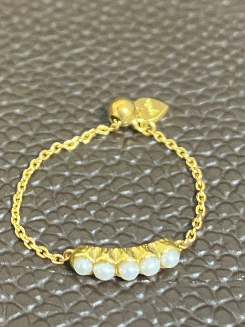 アガット　K18パールチェーンリング