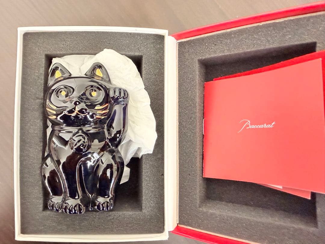 Baccarat 黒 ガラス 招き猫 約10cm