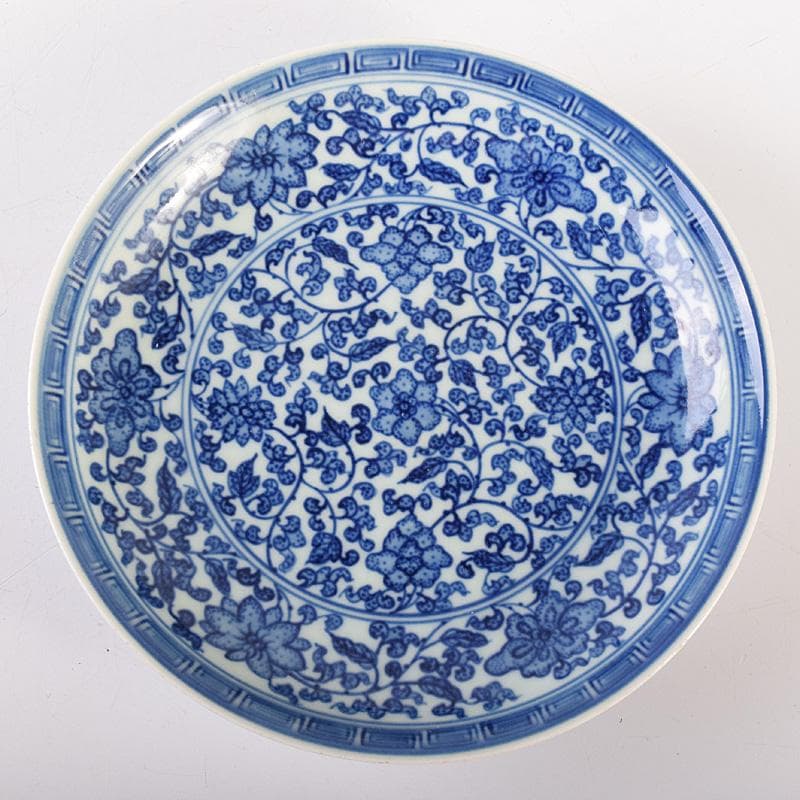 中国　大清雍正年製　青花纏枝花弁文皿　C　8131E