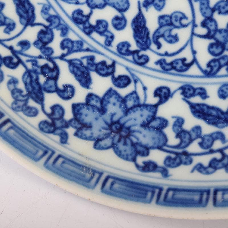 中国　大清雍正年製　青花纏枝花弁文皿　C　8131E