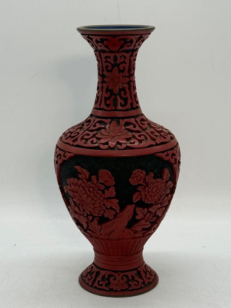中国　堆朱花瓶　花卉紋　送料込み251222