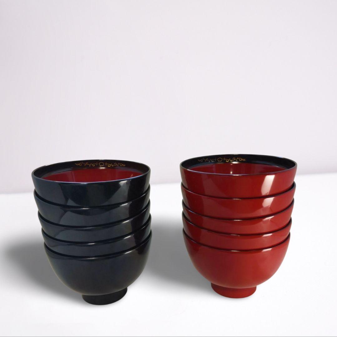 輪島塗 漆器 赤黒10客 汁椀 吸物椀 雑煮椀 和食器【新品、未使用品】