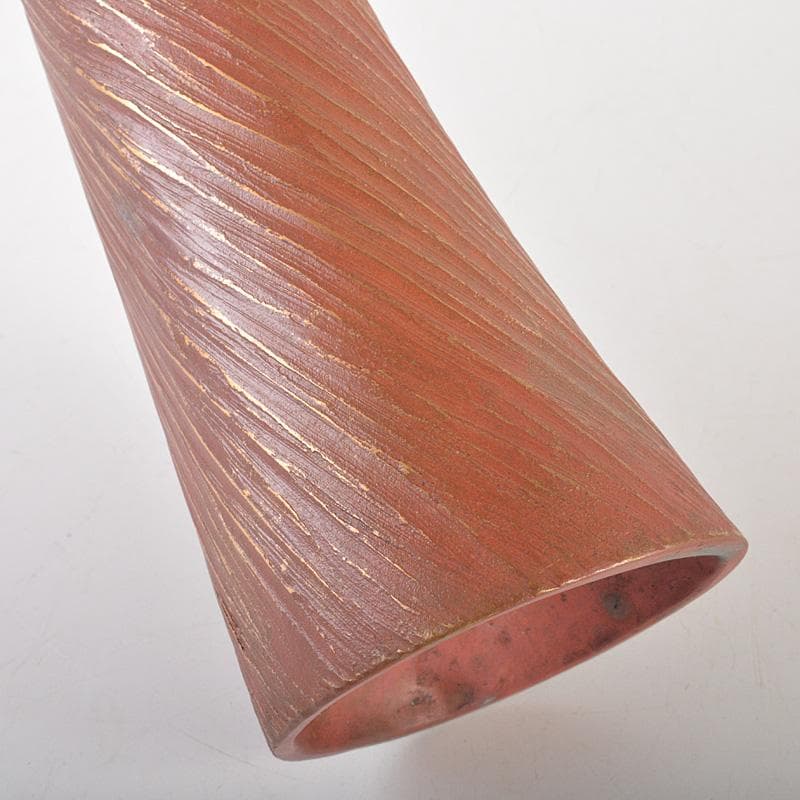 高岡銅器　須賀正紀造　蝋型鋳銅　素文耳付花生　花器　共布共箱　C　R7485