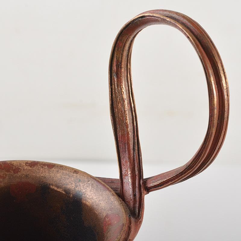 高岡銅器　須賀正紀造　蝋型鋳銅　素文耳付花生　花器　共布共箱　C　R7485