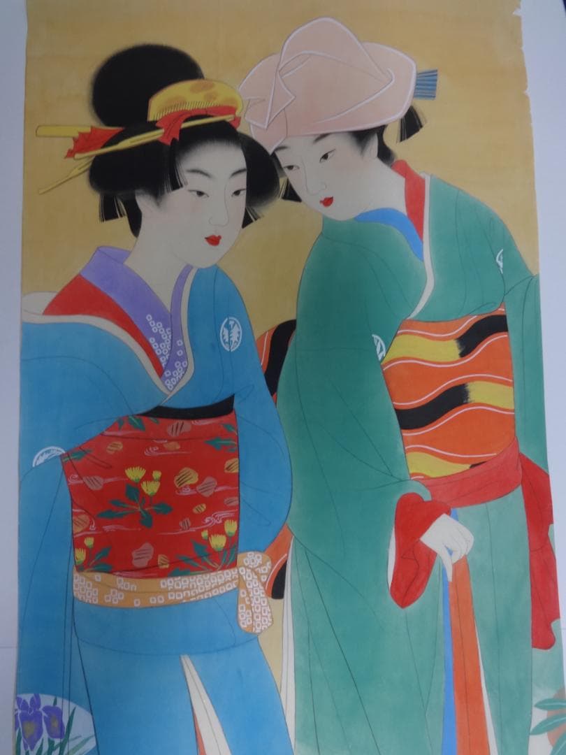 上村松園　春の宵　水彩画　1938年頃　浮世絵　肉筆　姉妹の絵　日本画　美人画