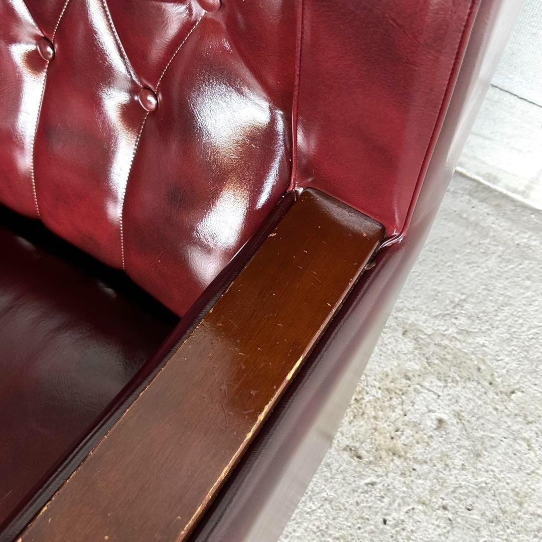 ヴィンテージ　80s〜90s ミッドセンチュリー調 ウイングバック合皮ソファー