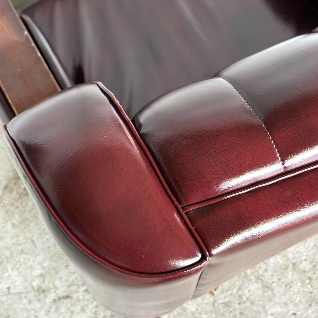 ヴィンテージ　80s〜90s ミッドセンチュリー調 ウイングバック合皮ソファー