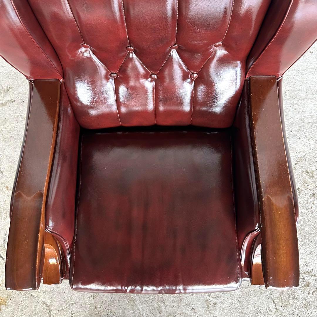 ヴィンテージ　80s〜90s ミッドセンチュリー調 ウイングバック合皮ソファー