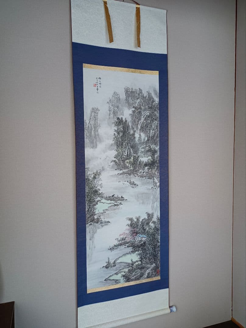 超希少 美品 中国 軸 開運 縁起物 絵 龍脈 金運 山水 花鳥 舟 美術 骨董