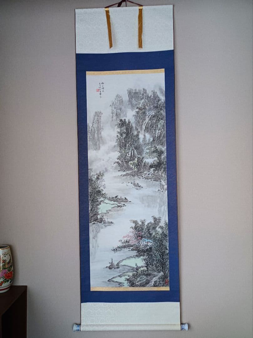 超希少 美品 中国 軸 開運 縁起物 絵 龍脈 金運 山水 花鳥 舟 美術 骨董
