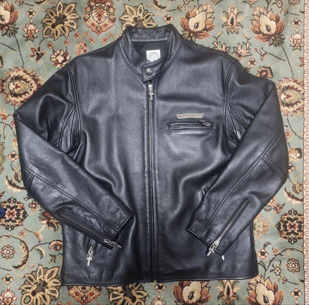 韓国製　クロスモチーフ　レザージャケット　M シングルライダース